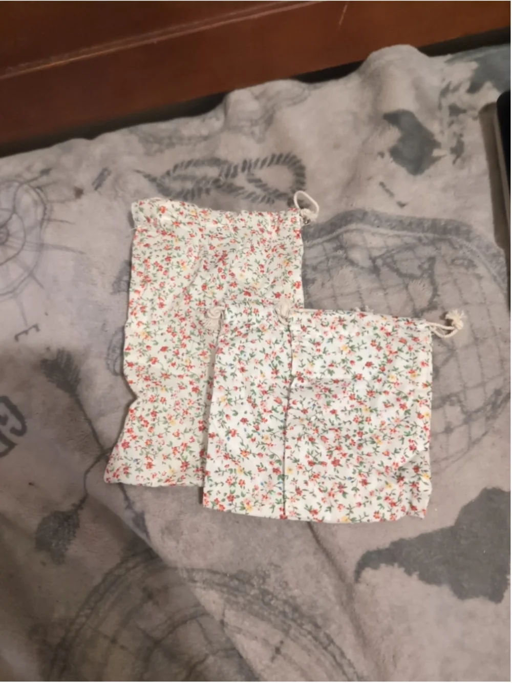 Floral Print Cotton Bags Drawstring Set Of 3 Multi Color One Large Two Small